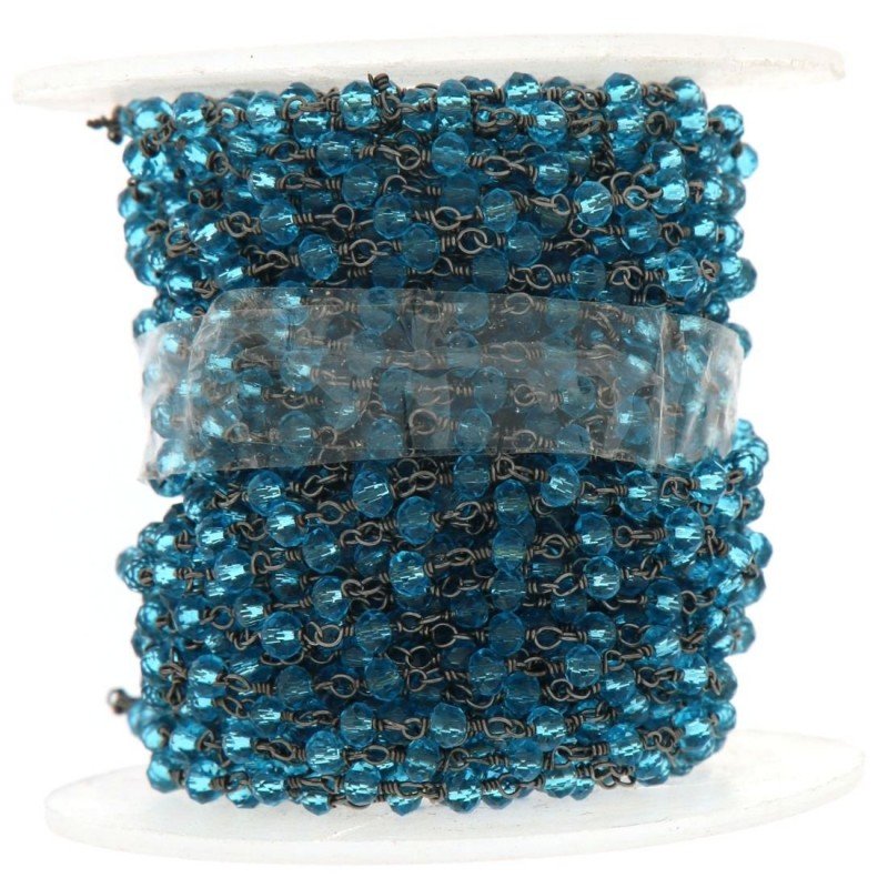 Rosario catena nero mezzi cristallo swiss blu tondo sfaccettati 3-4mm 1Metro