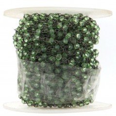 Rosario catena nero mezzi cristallo verde chiaro tondi sfaccettati 3-4mm 1Metro
