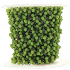 Rosario catena nero mezzi cristallo verde fluo tondo sfaccettati 3-4mm 1Metro