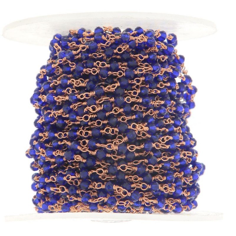 Rosario catena rosato mezzi cristalli blu fluo tondo sfaccettati 3-4mm 1Metro