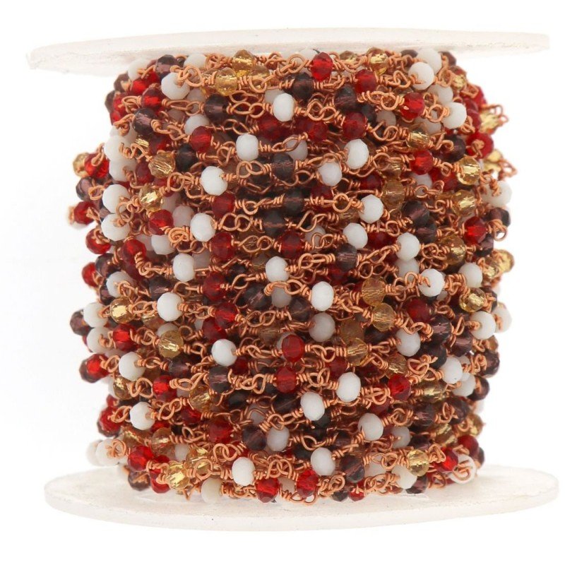Rosario catena rosato mezzi cristalli multicolore tondo sfaccettati 3-4mm 1Metro