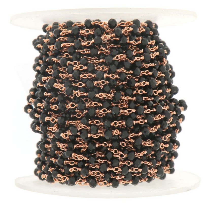 Rosario catena rosato mezzi cristalli nero tondo sfaccettati 3-4mm 1Metro