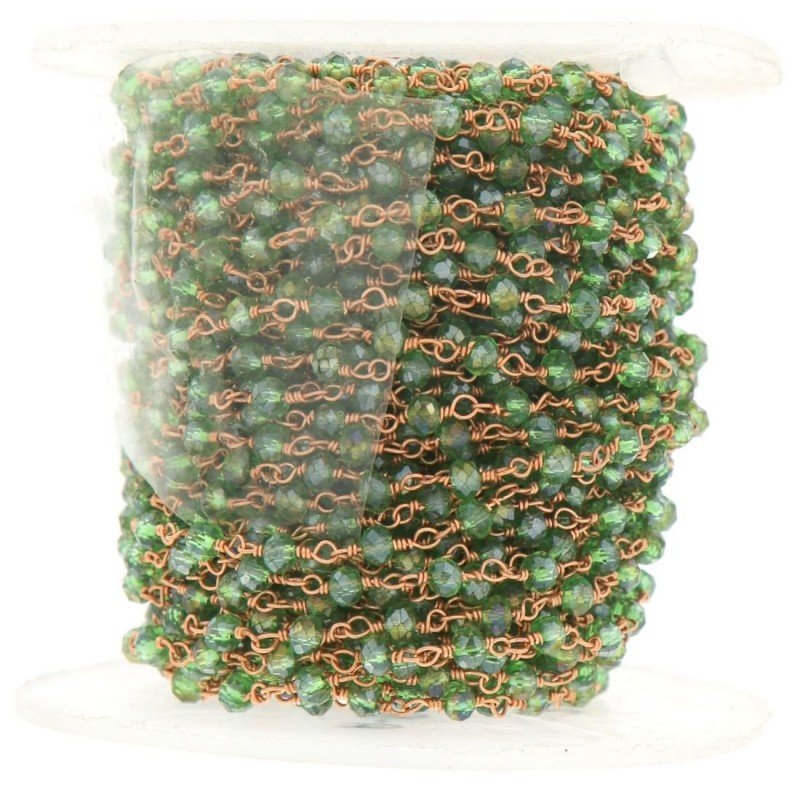 Rosario catena rosato mezzi cristalli peridoto tondo sfaccettati 3-4mm 1Metro