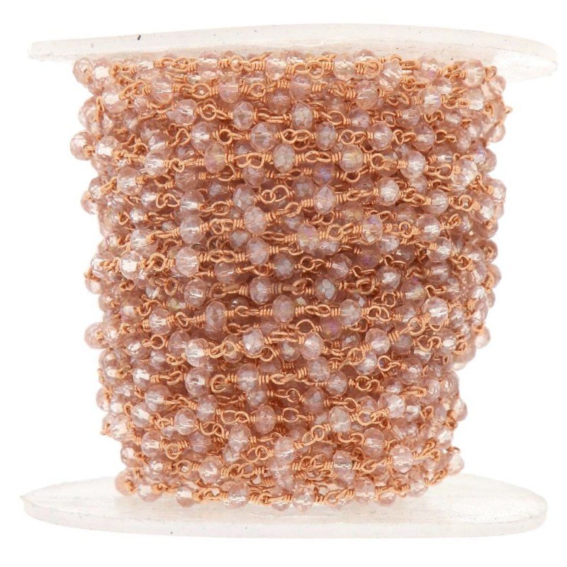 Rosario catena rosato mezzi cristalli rosa chiaro tondo sfaccettati 3-4mm 1Metro
