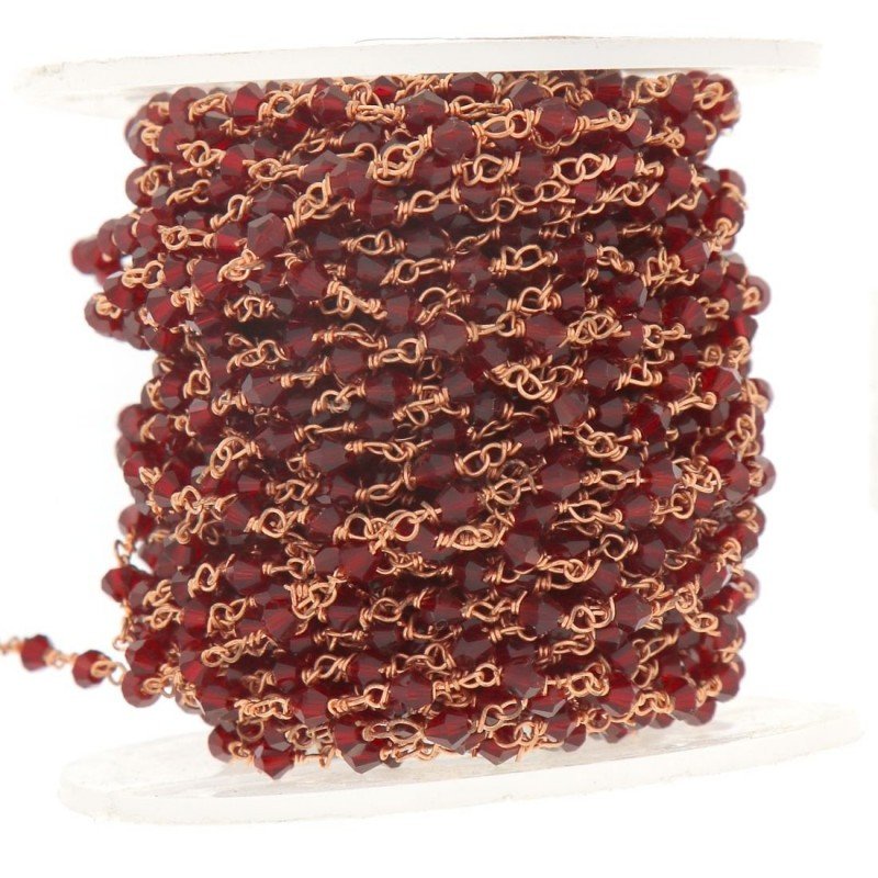 Rosario catena rosato mezzi cristalli rosso bicono sfaccettati 3-4mm 1Metro