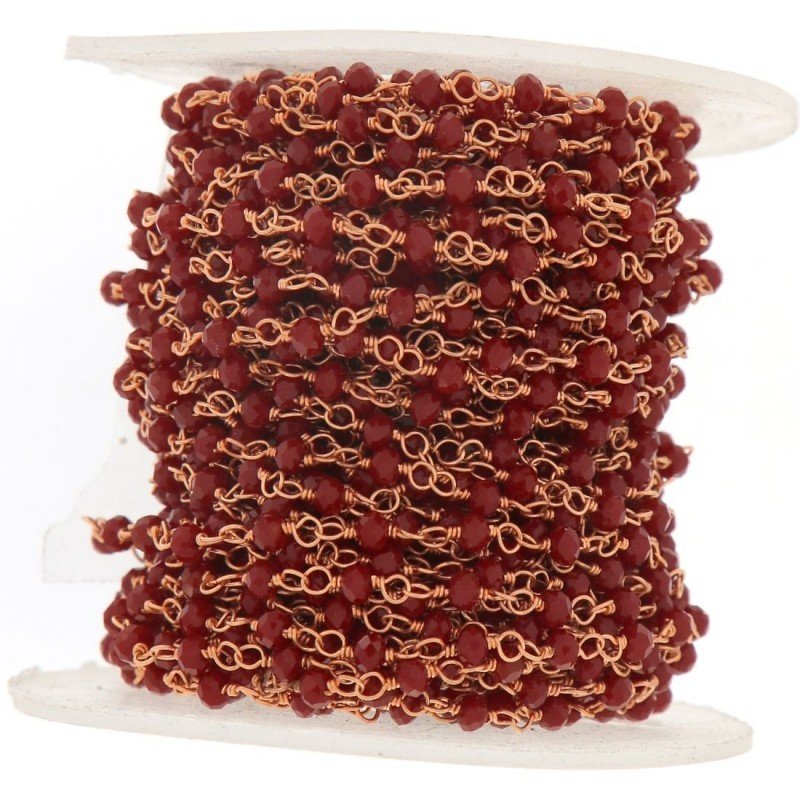 Rosario catena rosato mezzi cristalli rosso bordeaux tondo sfaccettati 3-4mm 1Metro