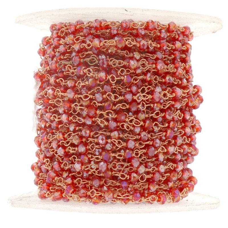 Rosario catena rosato mezzi cristalli rosso diamantato tondo sfaccettati 3-4mm 1Metro
