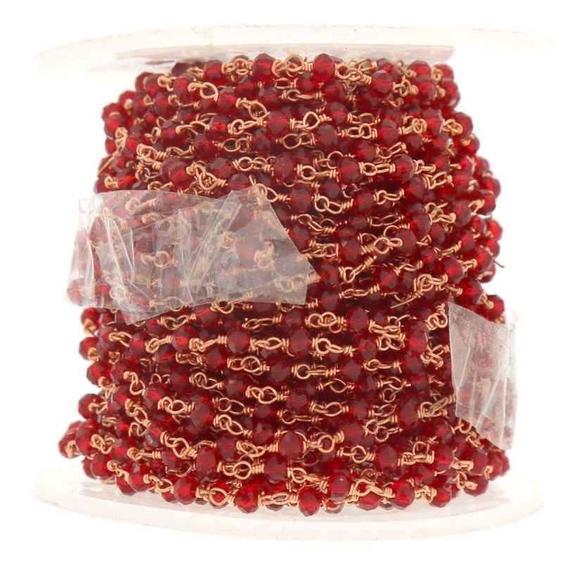 Rosario catena rosato mezzi cristalli rosso trasparente sfaccettati tondo 3-4mm 1Metro