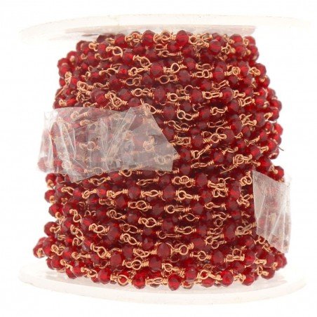 Rosario catena rosato mezzi cristalli rosso trasparente sfaccettati tondo 3-4mm 1Metro