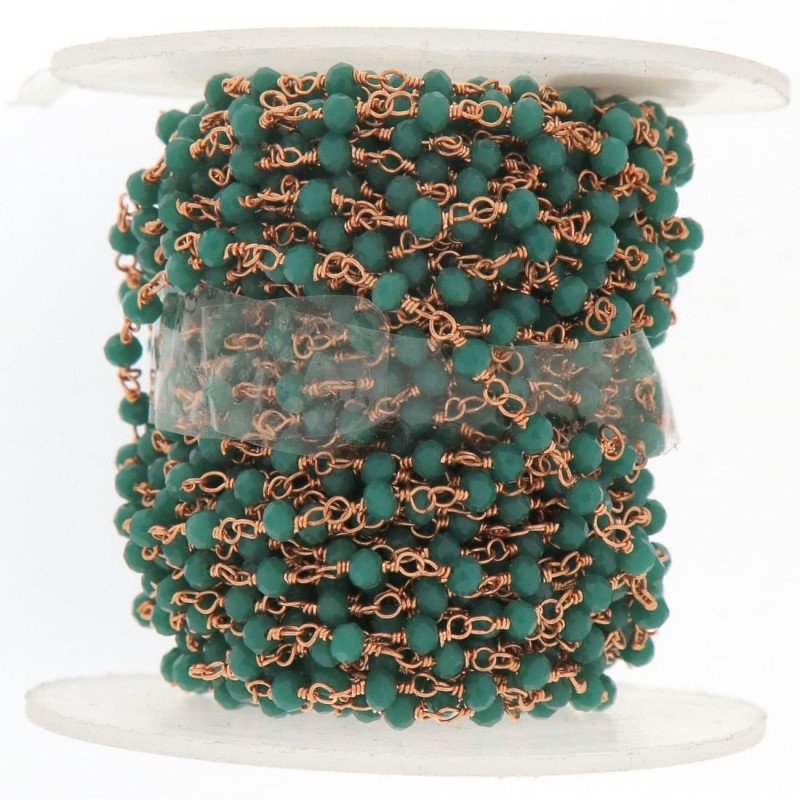 Rosario catena rosato mezzi cristalli smeraldo sfaccettati tondo 3-4mm 1Metro