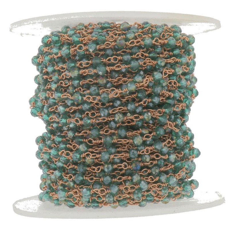 Rosario catena rosato mezzi cristalli verde acqua tondo sfaccettati 3-4mm 1Metro