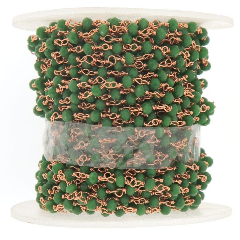 Rosario catena rosato mezzi cristalli verde agata sfaccettati tondo 3-4mm 1Metro
