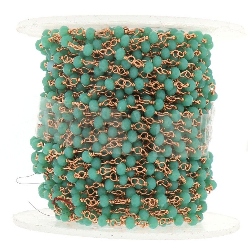 Rosario catena rosato mezzi cristalli verde crisoprasio tondo sfaccettati 3-4mm 1Metro
