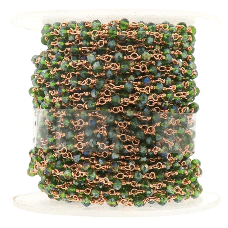 Rosario catena rosato mezzi cristalli verde diamantato tondo sfaccettati 3-4mm 1Metro