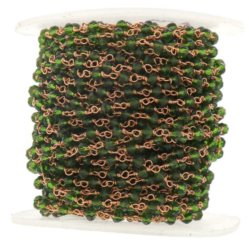 Rosario catena rosato mezzi cristalli verde tondo sfaccettati 3-4mm 1Metro