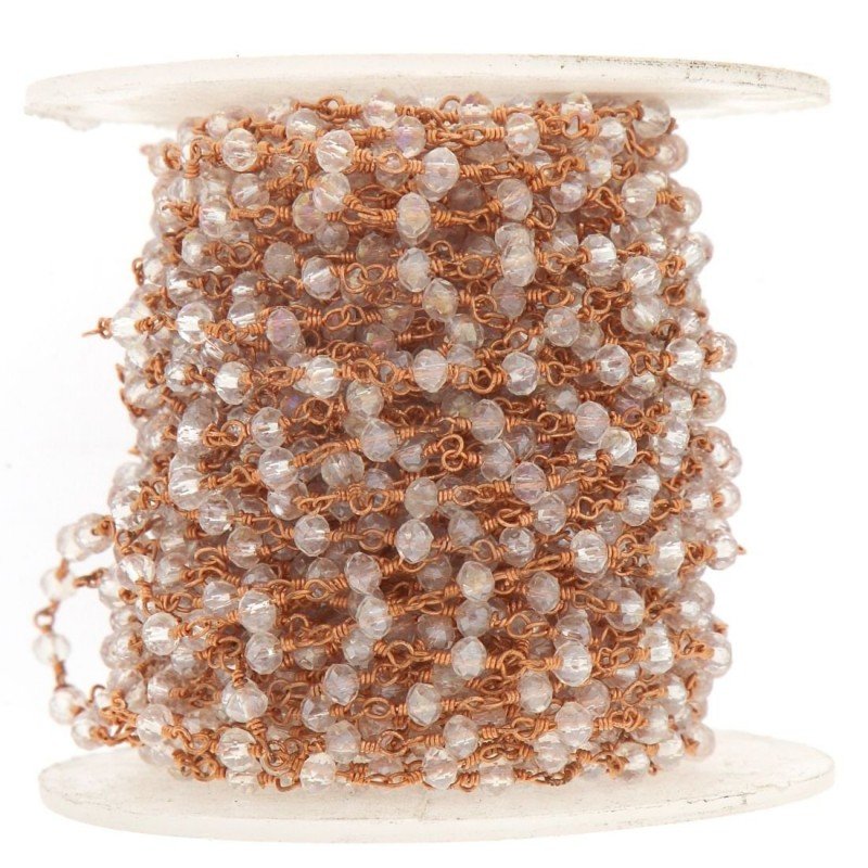 Rosario catena rosato mezzi cristallo trasparente diamantata sfaccettati tondo 3-4mm 1Metro
