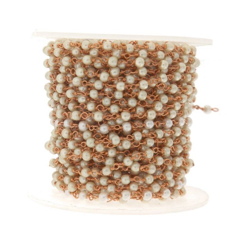 Rosario catena rosato perle sintetice beige lisci 3-4mm 1Metro