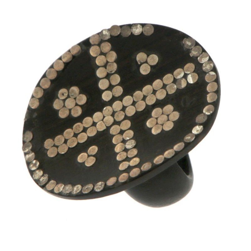 Anello Di Legno Lavorato con Argento 925 Stile Etnico - Misura 17