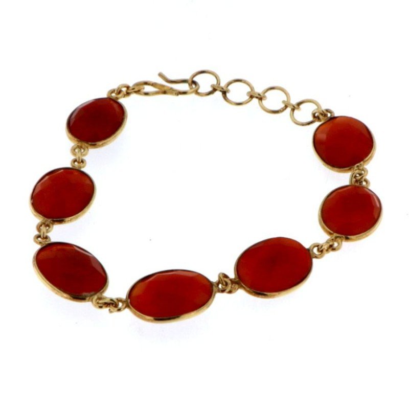 Bracciale Di Argento 925 con Corniola Briolette Taglio Ovale Sfaccettato Dorato