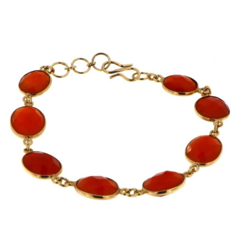 Bracciale Di Argento 925 con Corniola Briolette Taglio Ovale Sfaccettato Dorato Bracciale Di Argento 925 con Corniola Briolette Taglio Ovale Sfaccettato Dorato