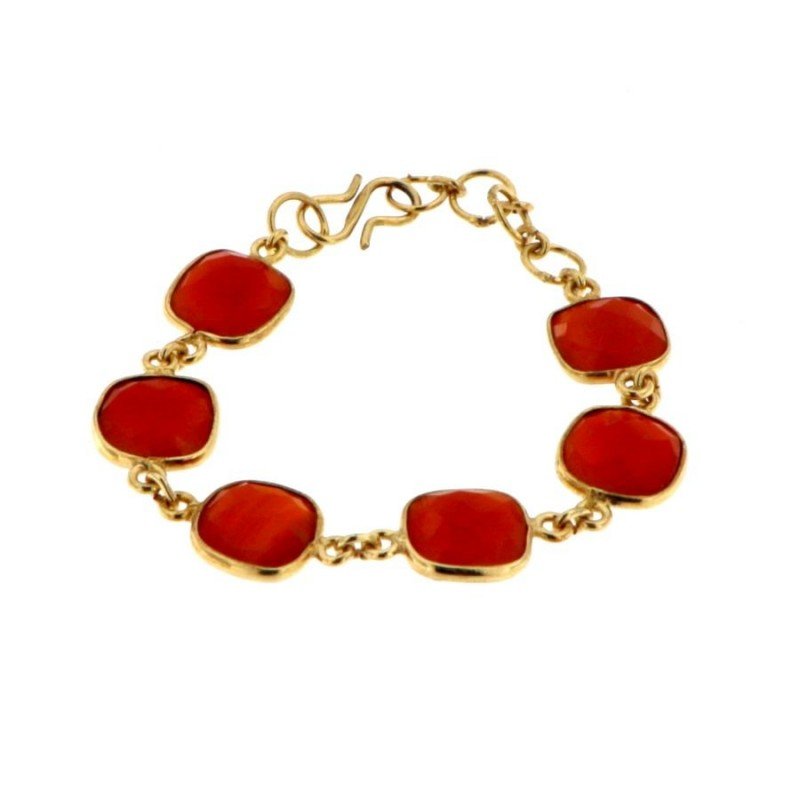 Bracciale Di Argento 925 con Corniola Briolette Taglio Quadrato Sfaccettato Dorato Bracciale Di Argento 925 con Corniola Briolette Taglio Quadrato Sfaccettato Dorato