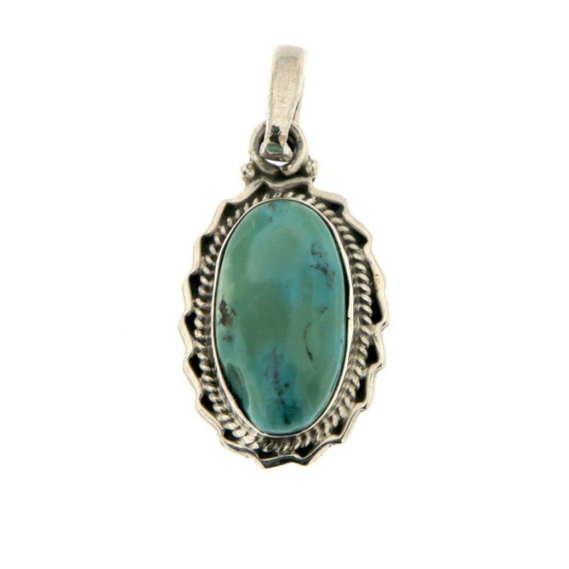 Ciondolo Di Argento 925 con Turchese Forma Ovale Stile Etnico