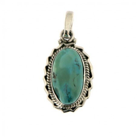 Ciondolo Di Argento 925 con Turchese Forma Ovale Stile Etnico