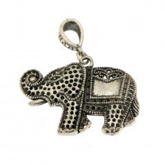 Ciondolo in Ottone Argentato a Forma di Elefante Stile Etnico 32x44mm Mod. B9 1pz