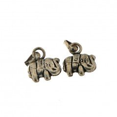 Ciondolo in Ottone Argentato a Forma di Elefante Inciso Stile Etnico 18x16mm Mod. B6 2pz