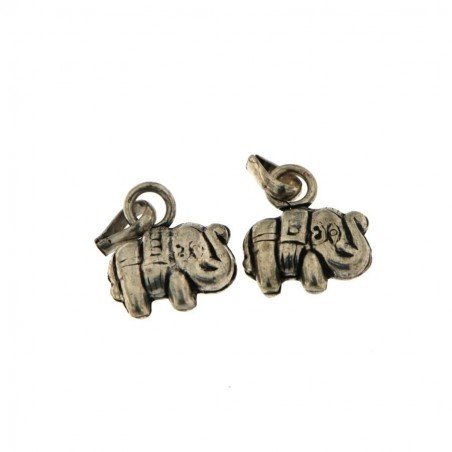 Ciondolo in Ottone Argentato a Forma di Elefante Inciso Stile Etnico 18x16mm Mod. B6 2pz