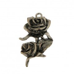 Ciondolo in Ottone Argentato a Forma di Fiore Rosa Lavoro Inciso Stile Etnico 27x54mm Mod. B7 1pz