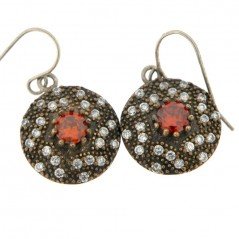 Orecchini Di Argento 925 con Zircone Arancio e Bianco Sfaccettato a Monachella Stile Etnico