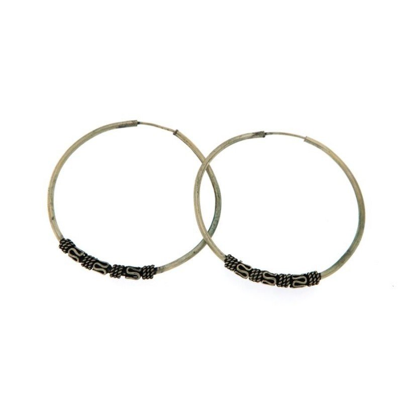 Orecchini Di Ottone argentato lavorato cerchietti - Modello A57 55mm