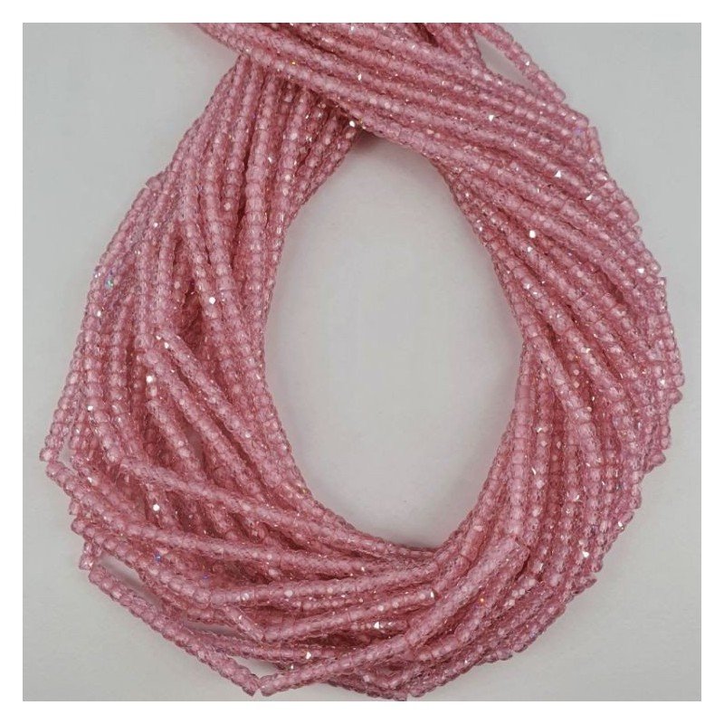 Zircone Rosa in Perline Forma Rondelle Sfaccettato a Mano Foro Passante 03mm