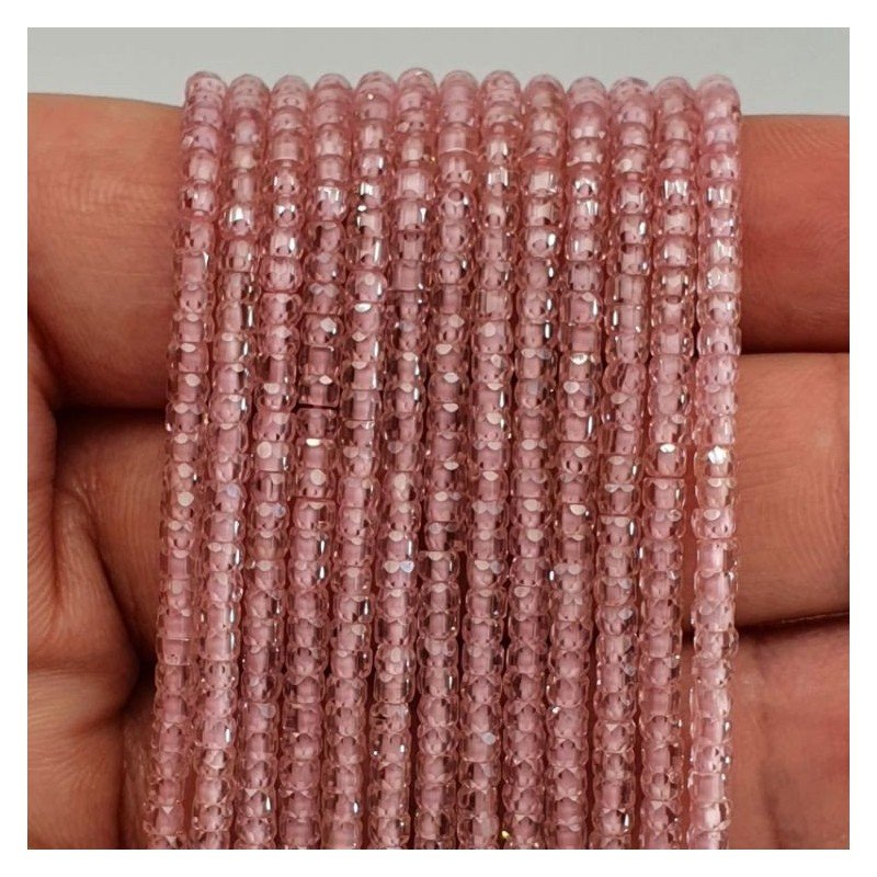 Zircone Rosa in Perline Forma Rondelle Sfaccettato a Mano Foro Passante 03mm