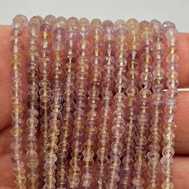Ametrina Multicolore Naturale in Perline Forma Rondelle Sfaccettato a Mano Foro Passante 03-04mm