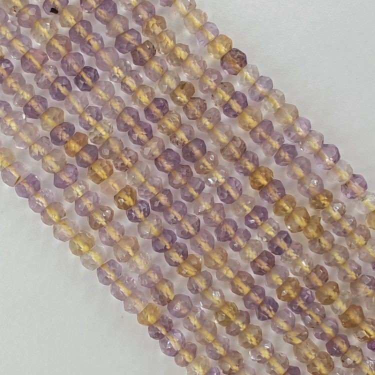 Ametrina Multicolore Naturale in Perline Forma Rondelle Sfaccettato a Mano Foro Passante 03-04mm