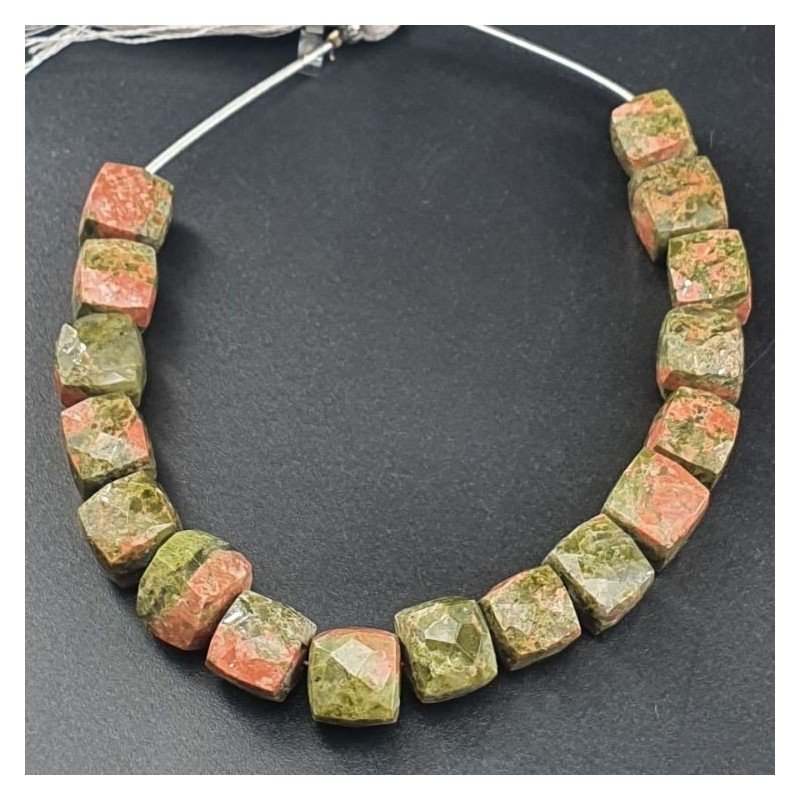 Unakite Naturale Perline Forma Cubetti Sfaccettato a Mano 09-12mm
