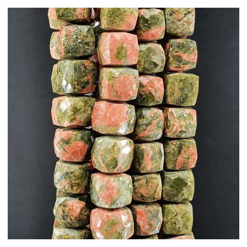 Unakite Naturale Perline Forma Cubetti Sfaccettato a Mano 09-12mm