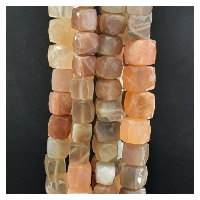 Pietra di Luna Multicolore Naturale Perline Forma Cubetti Sfaccettato a Mano 10-14mm