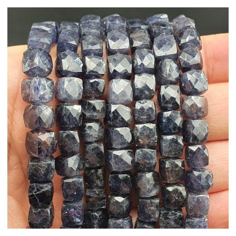Iolite Naturale Perline Forma Cubetti Sfaccettato a Mano