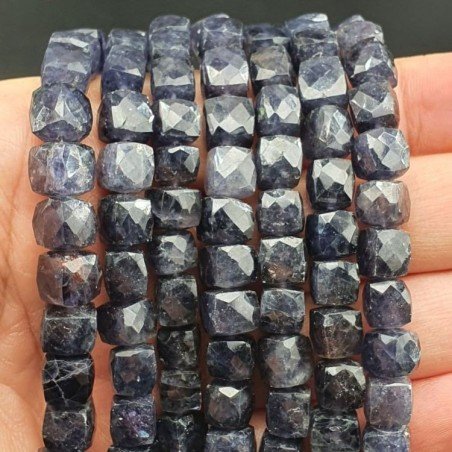 Iolite Naturale Perline Forma Cubetti Sfaccettato a Mano