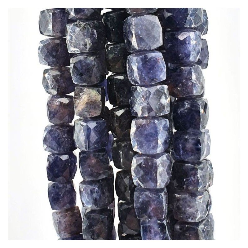 Iolite Naturale Perline Forma Cubetti Sfaccettato a Mano