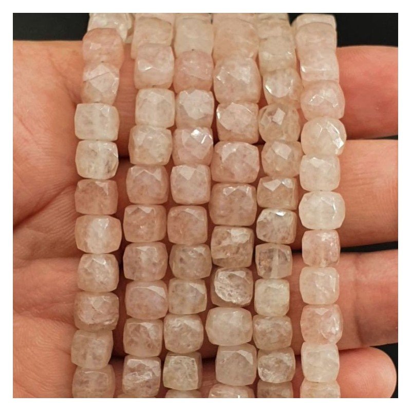 Quarzo Rutilato Rosa Naturale Perline Forma Cubetti Sfaccettato a Mano 06-8mm