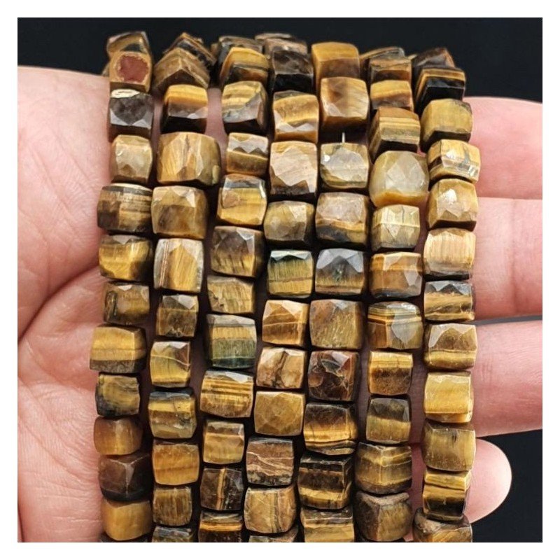 Occhio di Tigre Naturale Perline Forma Cubetti Sfaccettato a Mano 09-10mm