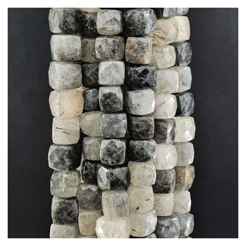 Quarzo Rutilato Tormalinato Sfumato Naturale Perline Forma Cubetti Sfaccettato a Mano 10-12mm