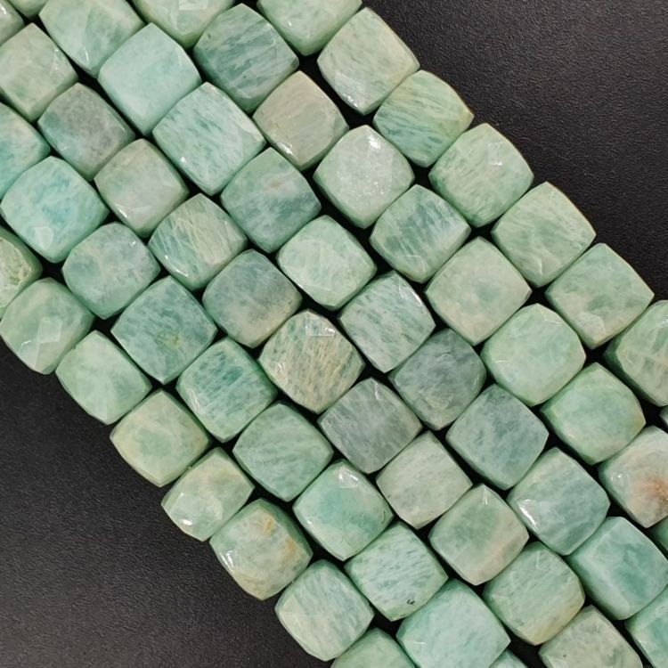Amazzonite Brasiliana Naturale Perline Forma Cubetti Sfaccettato a Mano 08-10mm