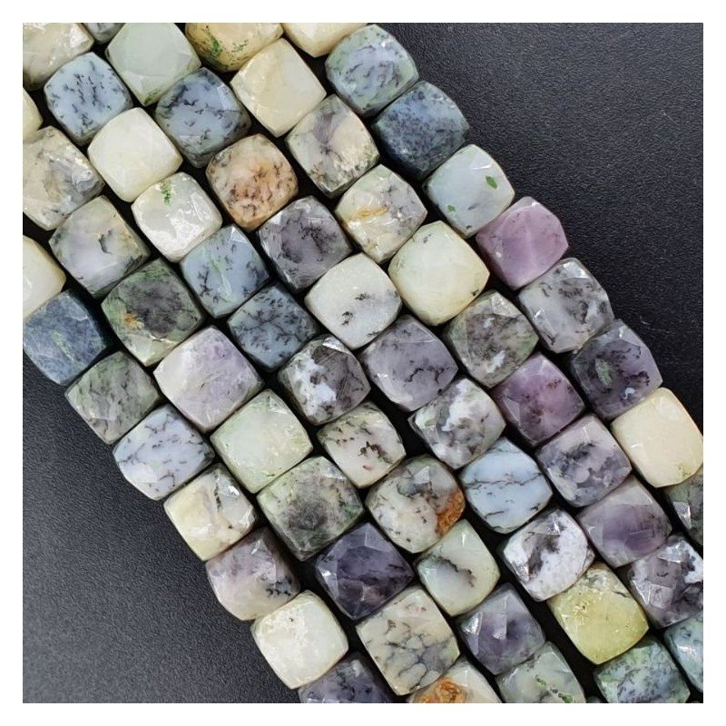 Opale Dendritica Naturale Perline Forma Cubetti Sfaccettato a Mano 08-10mm